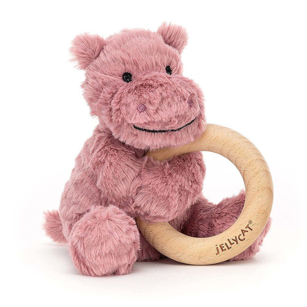 Jellycat London Fuddlewuddle Hippo Wooden Ring Toy (Retired Design)