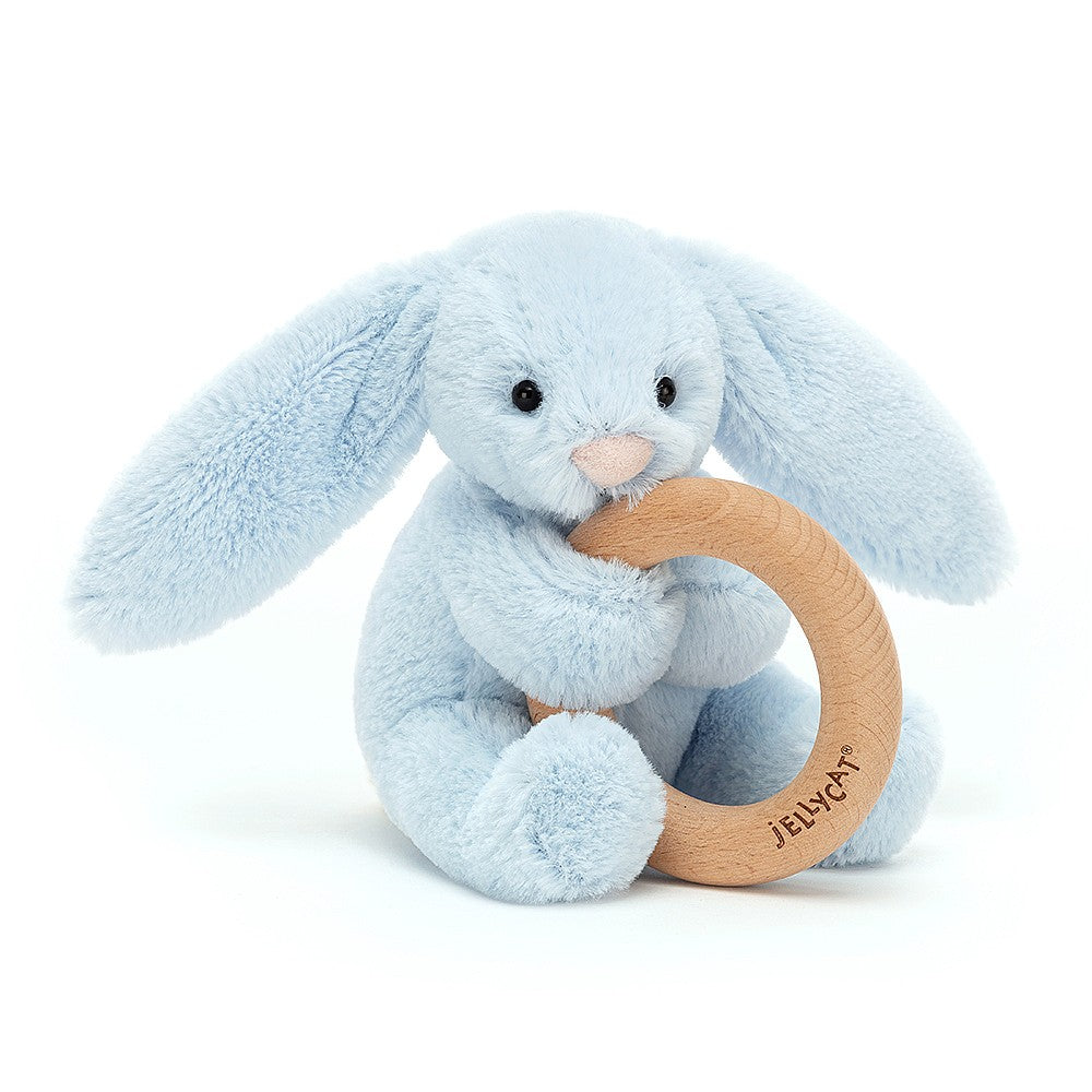 Jellycat London Bashful Pink/Blue Bunny Wooden Ring Toy (Retired Design)