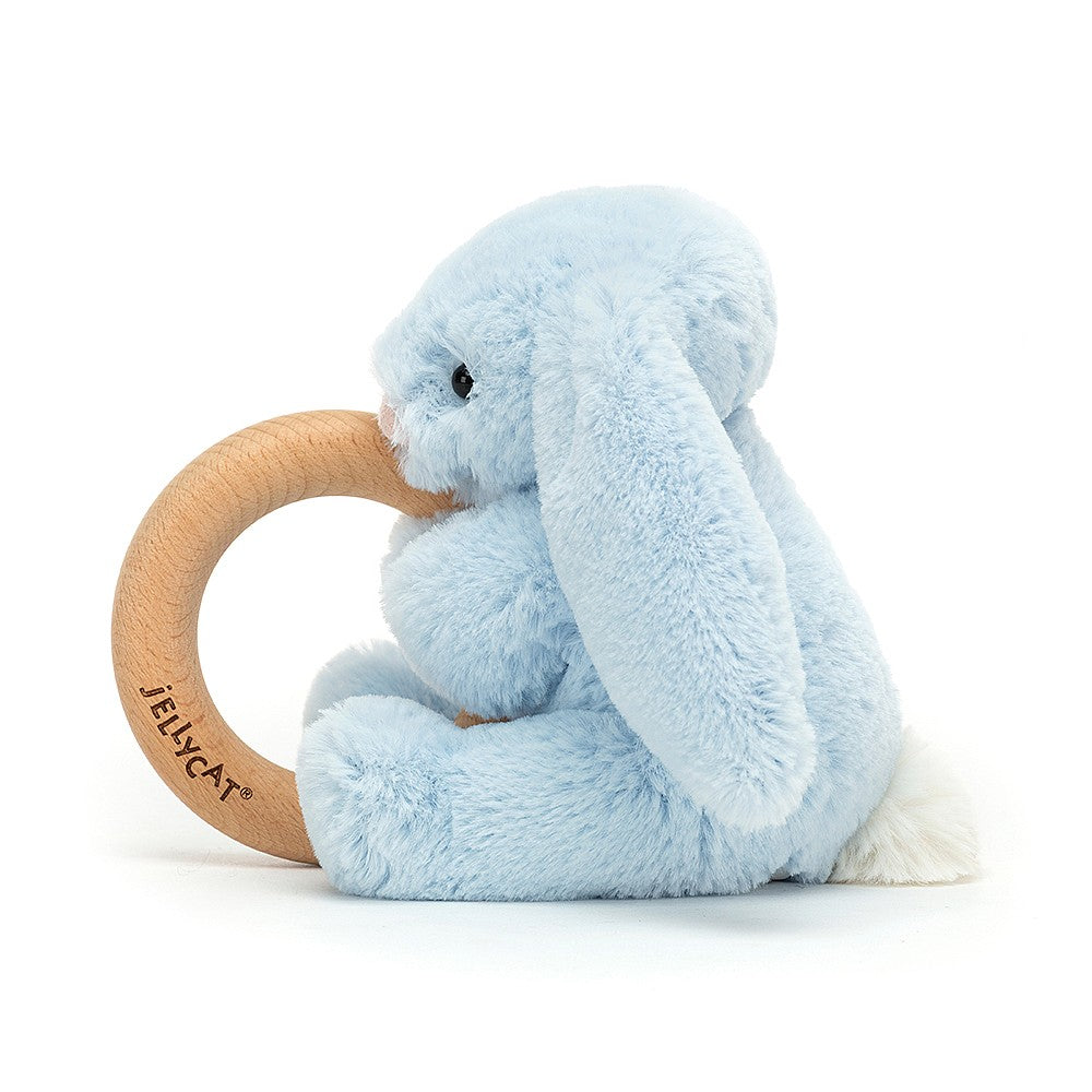 Jellycat London Bashful Pink/Blue Bunny Wooden Ring Toy (Retired Design)