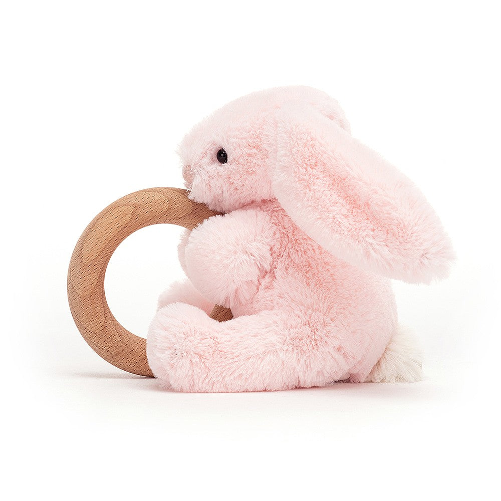 Jellycat London Bashful Pink/Blue Bunny Wooden Ring Toy (Retired Design)